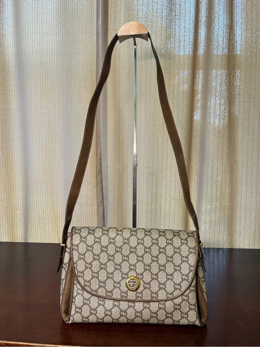 Brown Monogram Clutch with Gold-Tone Logo